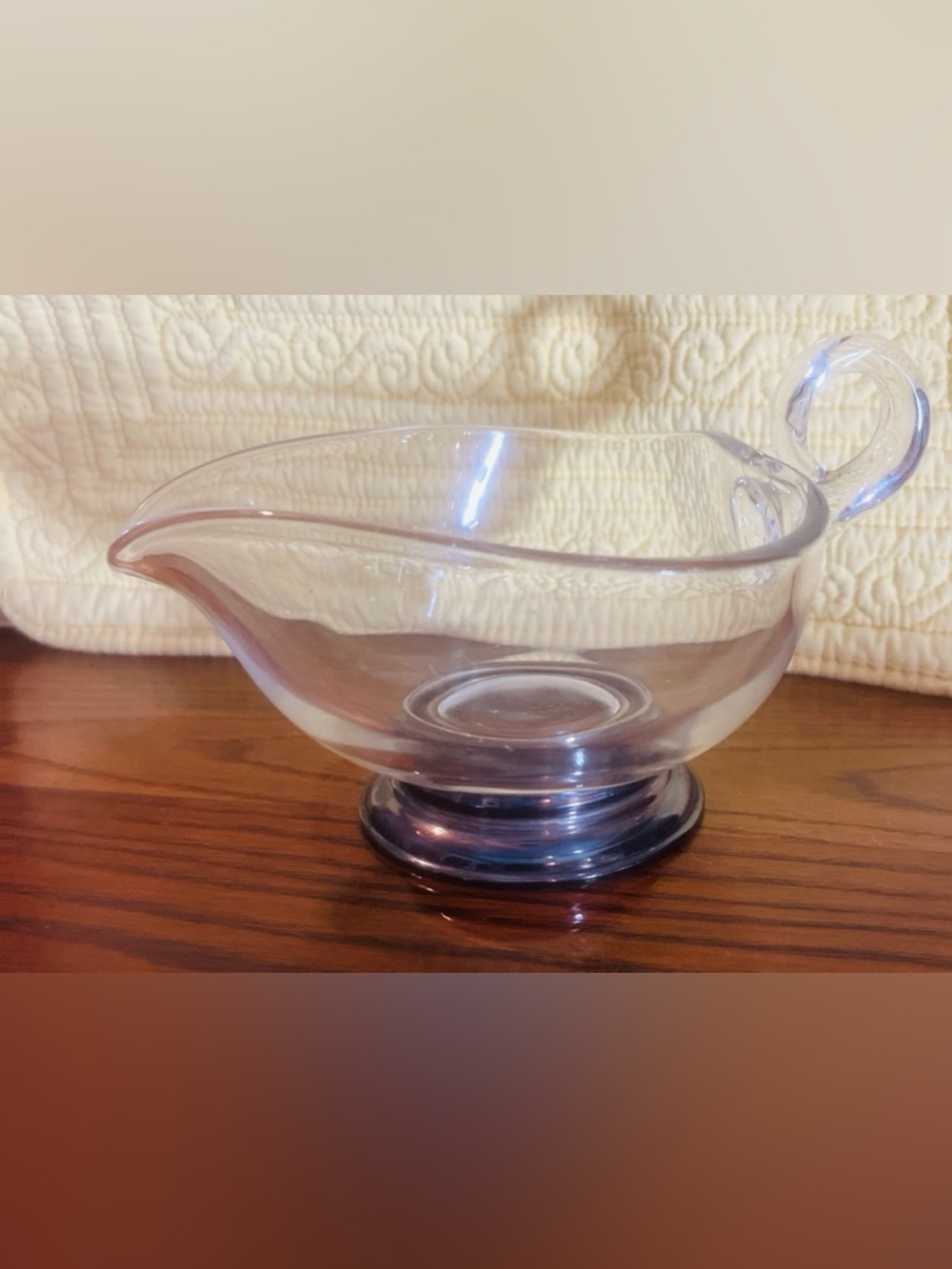 1940s Frank Whiting Clear Glass Gravy Boat/creamer with sterling silver base